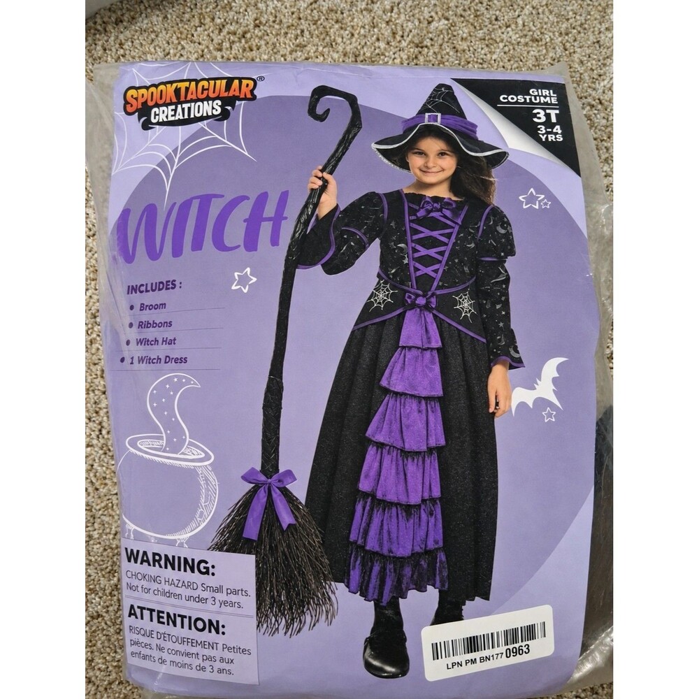Classic Purple Black Witch Halloween Costume Girls Sz 3T Spooktacular